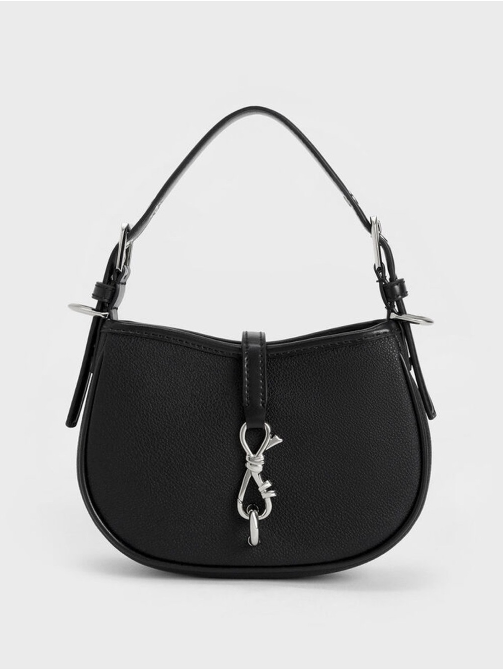 Charles & Keith Thessaly Metallic Accent Bag | Black Top Handle Crossbody Purse